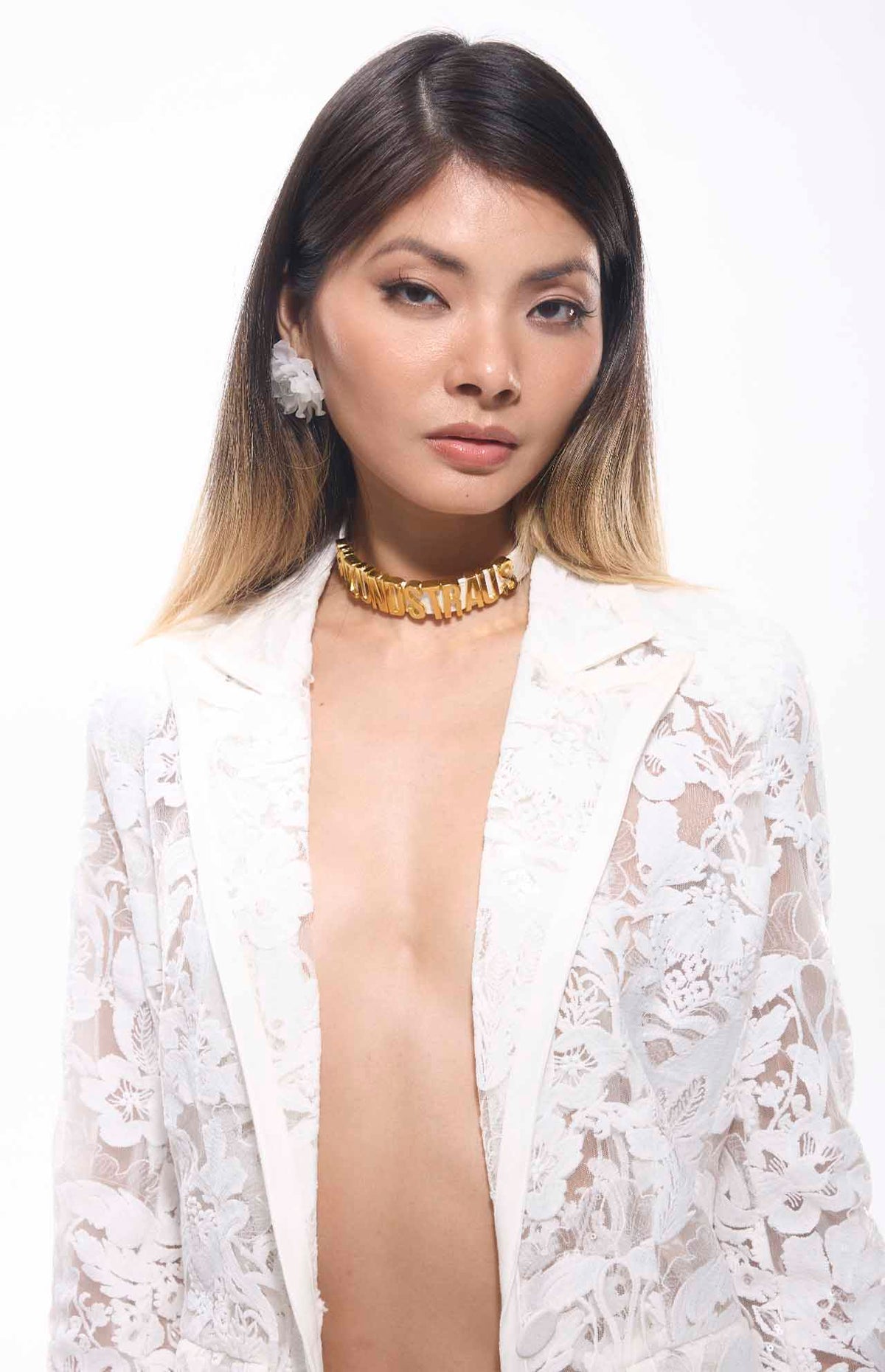 Carie Sequin Floral Lace Set White