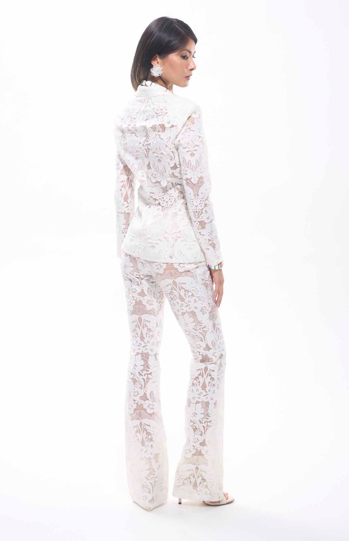 Carie Sequin Floral Lace Set White