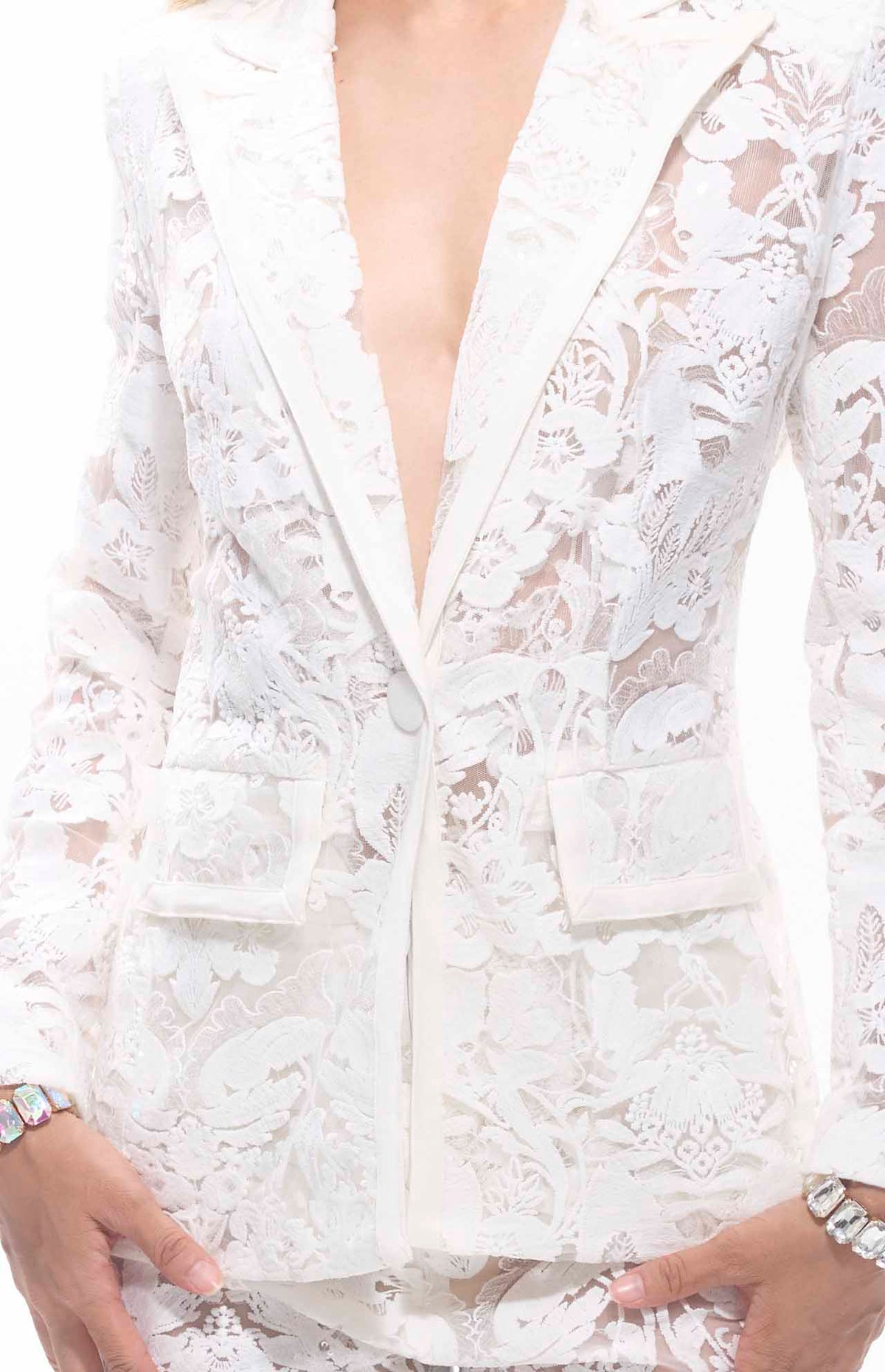 Carie Sequin Floral Lace Set White