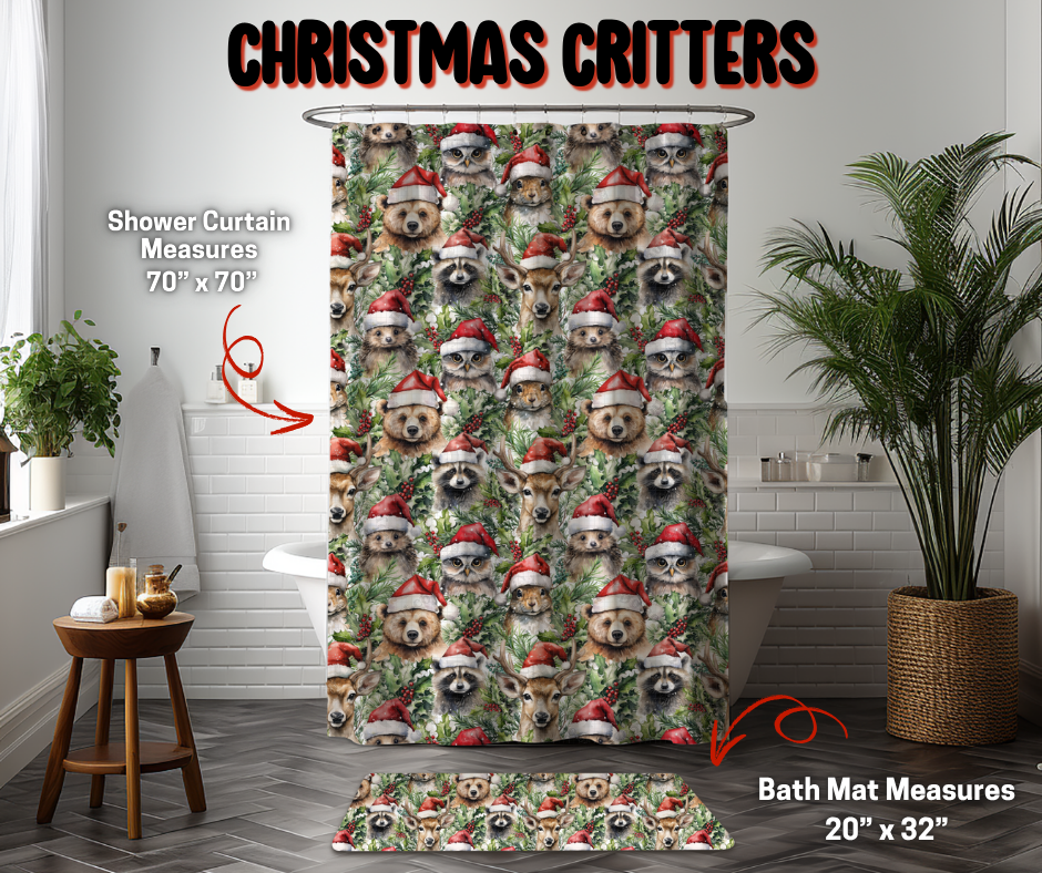 Preorder Custom Shower Curtain / Bath Mat - Christmas Critters - Closes 8 Sep - ETA early Jan 2026