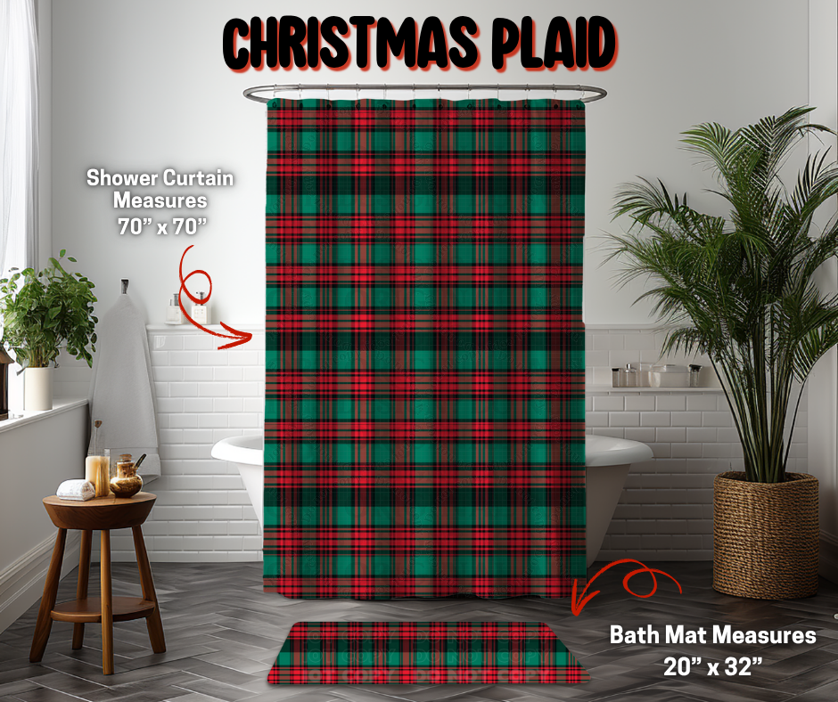 Preorder Custom Shower Curtain / Bath Mat - Christmas Plaid - Closes 8 Sep - ETA early Jan 2026