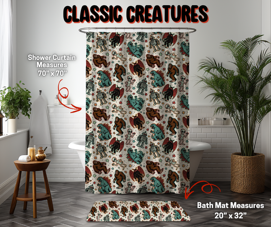 Preorder Custom Shower Curtain / Bath Mat - Classic Creatures - Closes 8 Sep - ETA early Jan 2026