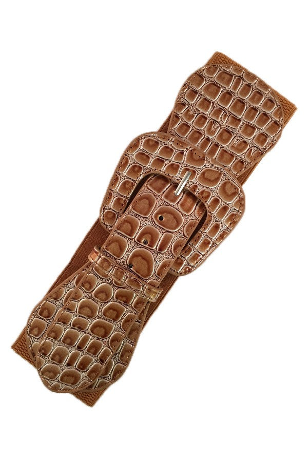 Midi Size Modern Elastic Belt - Bronze Croc