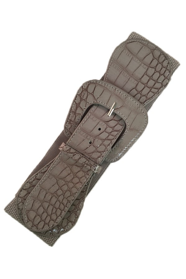 Midi Size Modern Elastic Belt - Grey Croc