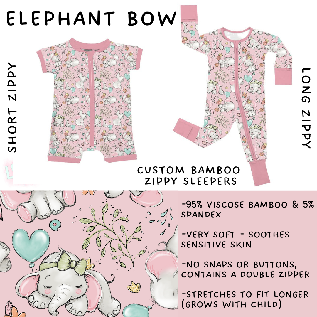 Preorder Custom Kids Bamboo Sleepwear - Elephant Bow - Closes 31 Dec - ETA late Mar 2026