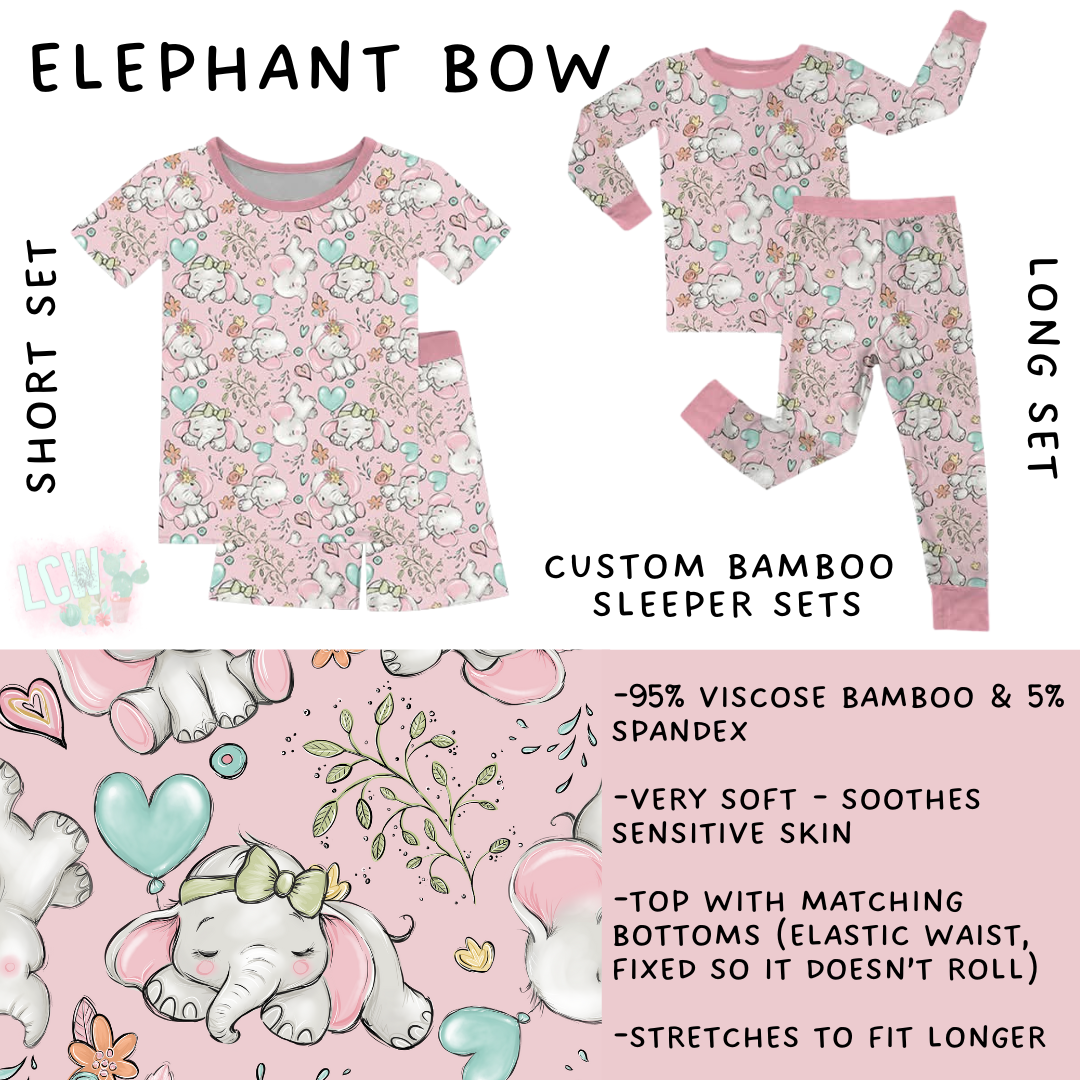 Preorder Custom Kids Bamboo Sleepwear - Elephant Bow - Closes 31 Dec - ETA late Mar 2026