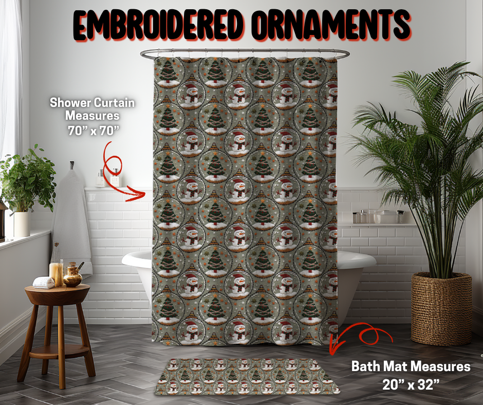 Preorder Custom Shower Curtain / Bath Mat - Embroidered Ornaments - Closes 8 Sep - ETA early Jan 2026
