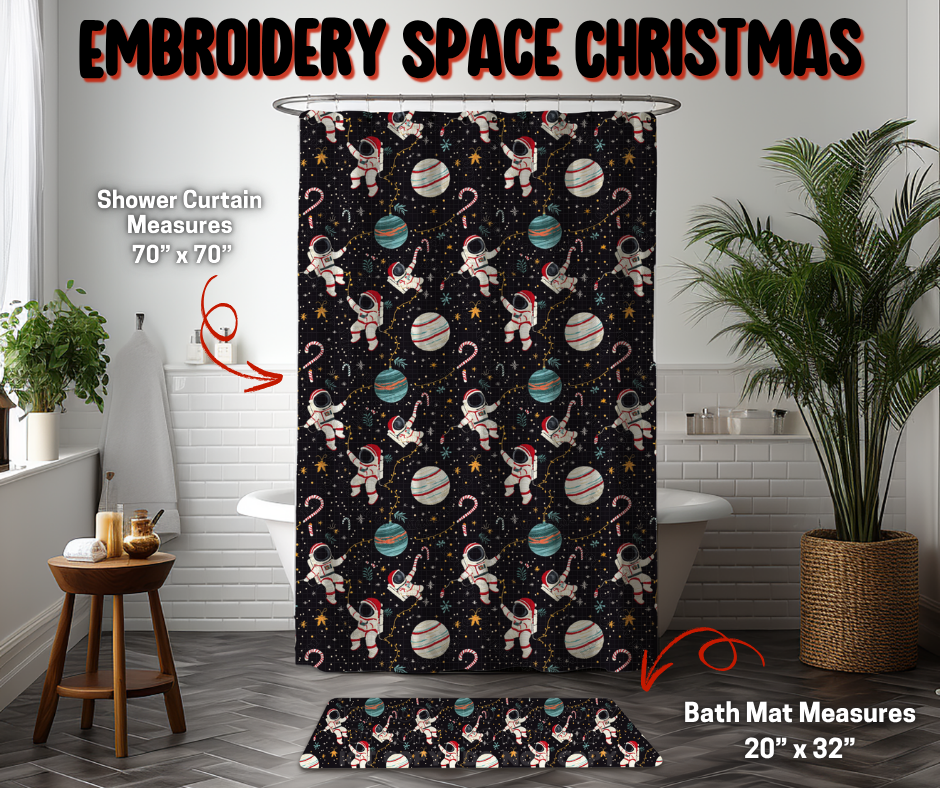 Preorder Custom Shower Curtain / Bath Mat - Embroidery Space Christmas - Closes 8 Sep - ETA early Jan 2026