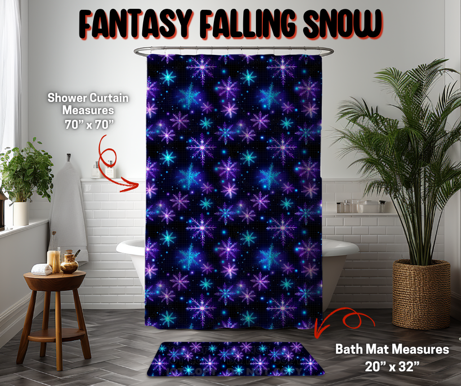 Preorder Custom Shower Curtain / Bath Mat - Fantasy Falling Snow - Closes 8 Sep - ETA early Jan 2026