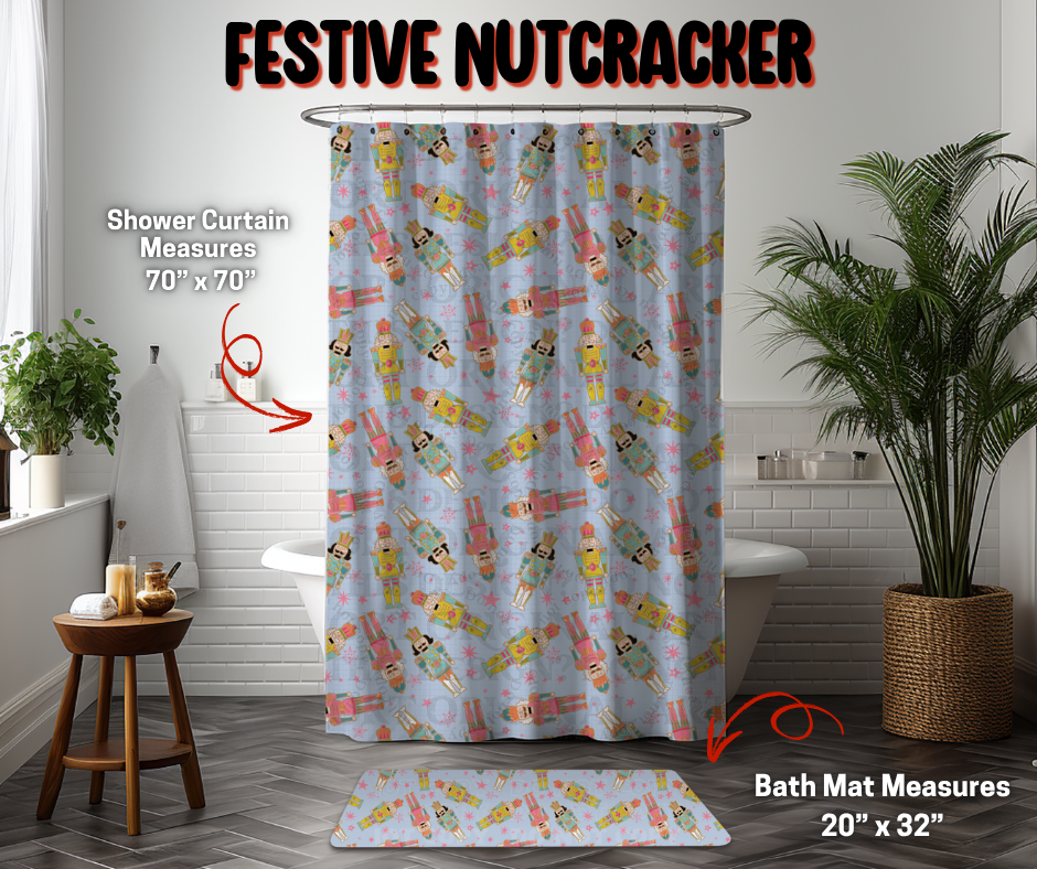 Preorder Custom Shower Curtain / Bath Mat - Festive Nutcracker - Closes 8 Sep - ETA early Jan 2026
