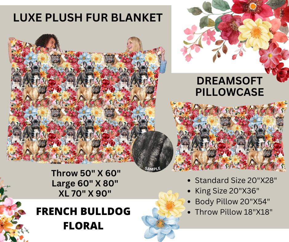 Preorder Custom Blankets / Pillowcases - French Bulldog Floral - Closes 24 Feb - ETA early Jun 2025