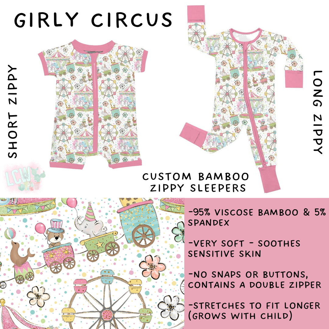 Preorder Custom Kids Bamboo Sleepwear - Girly Circus - Closes 31 Dec - ETA late Mar 2026