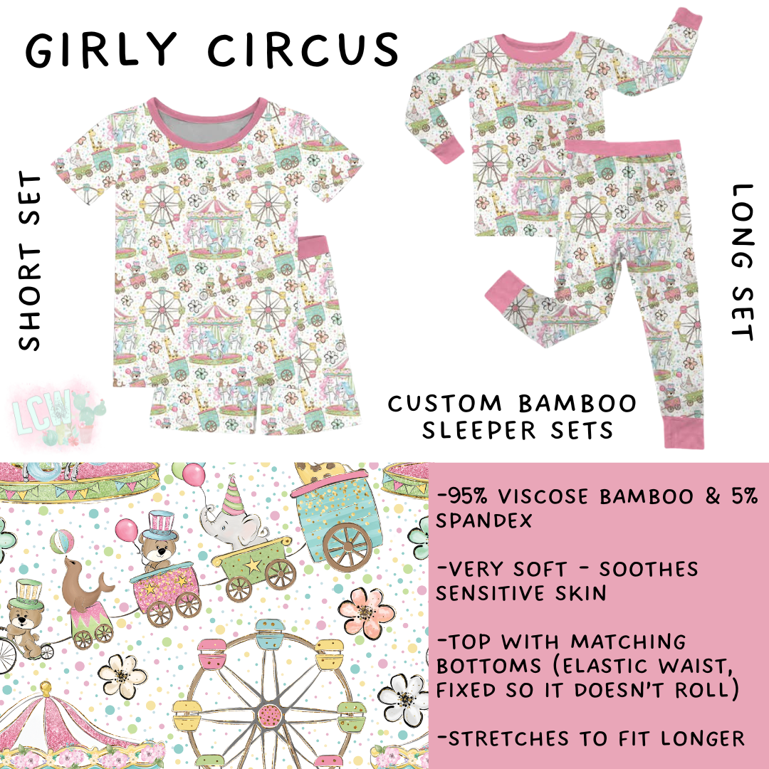Preorder Custom Kids Bamboo Sleepwear - Girly Circus - Closes 31 Dec - ETA late Mar 2026