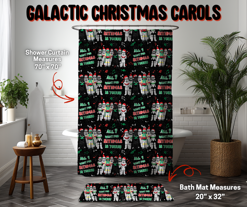 Preorder Custom Shower Curtain / Bath Mat - Galactic Christmas Carols - Closes 8 Sep - ETA early Jan 2026