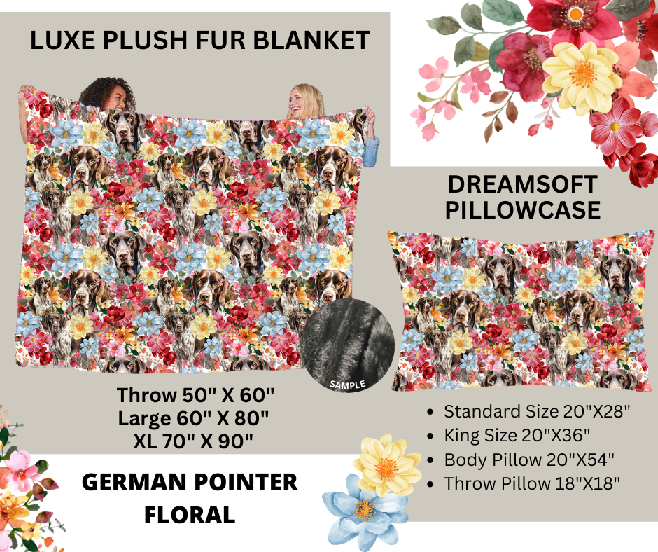 Preorder Custom Blankets / Pillowcases - German Pointer Floral - Closes 24 Feb - ETA early Jun 2025