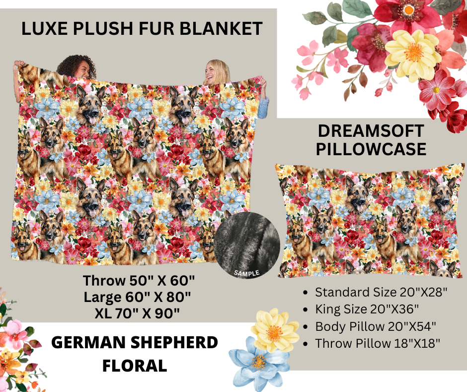 Preorder Custom Blankets / Pillowcases - German Shepherd Floral - Closes 24 Feb - ETA early Jun 2025