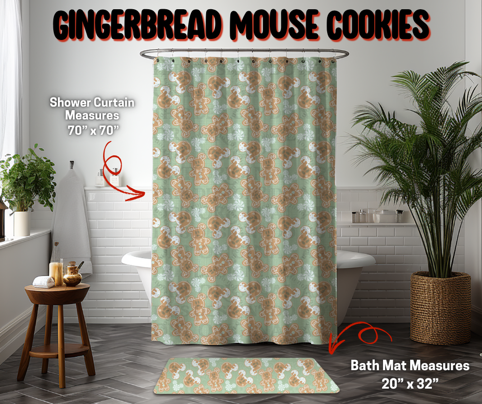 Preorder Custom Shower Curtain / Bath Mat - Gingerbread Mouse Cookies - Closes 8 Sep - ETA early Jan 2026