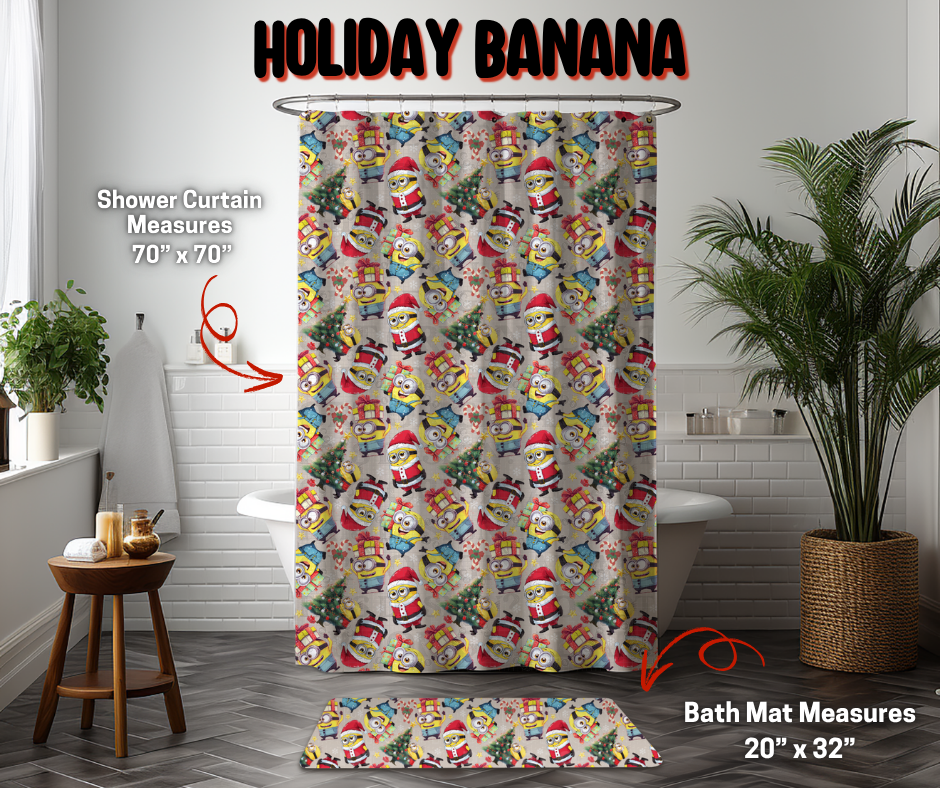 Preorder Custom Shower Curtain / Bath Mat - Holiday Banana - Closes 8 Sep - ETA early Jan 2026