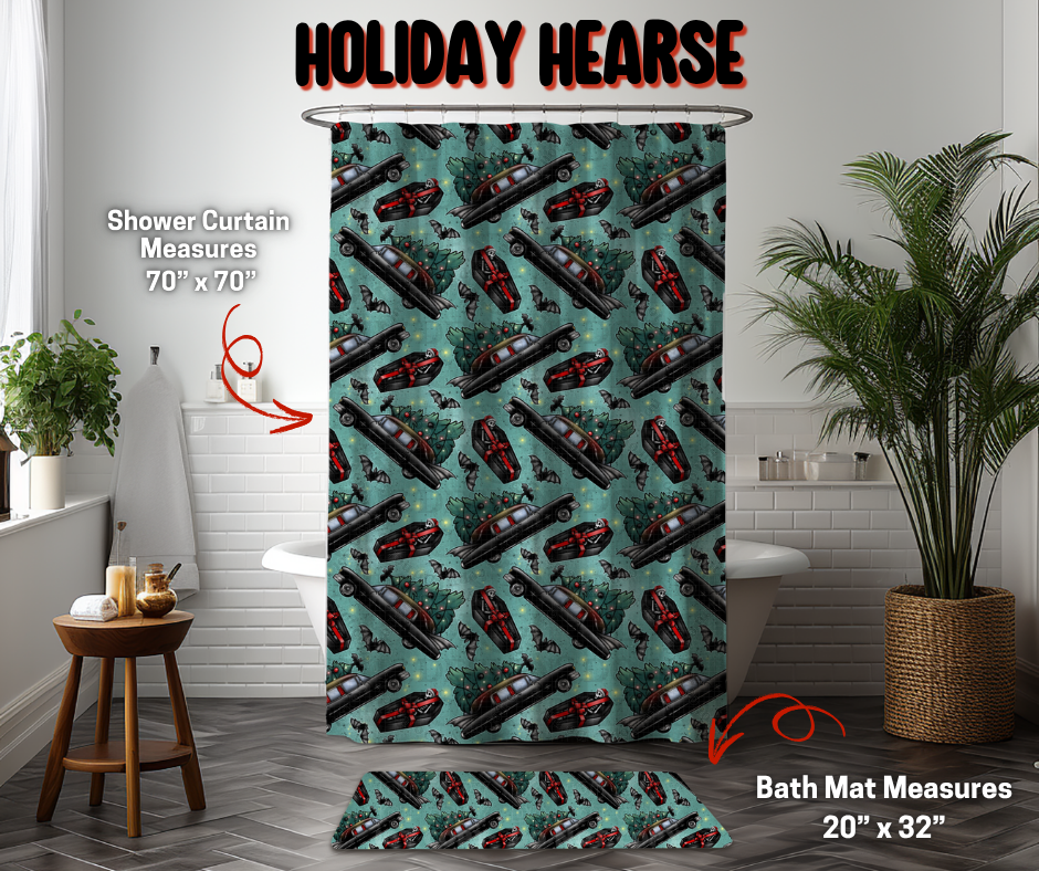 Preorder Custom Shower Curtain / Bath Mat - Holiday Hearse - Closes 8 Sep - ETA early Jan 2026