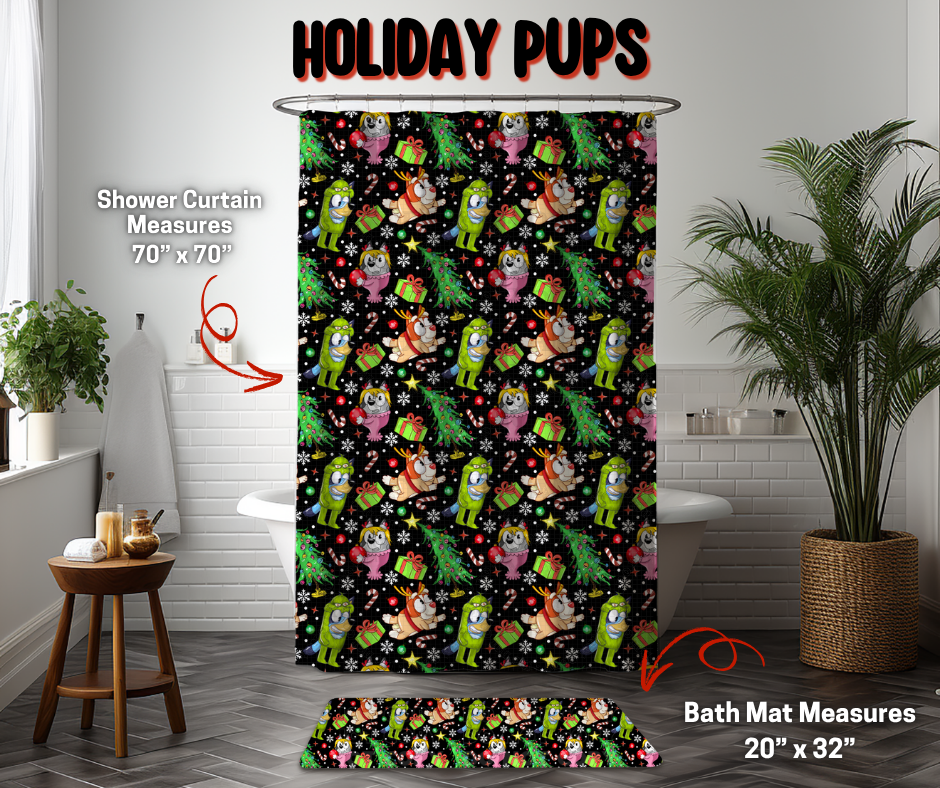Preorder Custom Shower Curtain / Bath Mat - Holiday Pups - Closes 8 Sep - ETA early Jan 2026