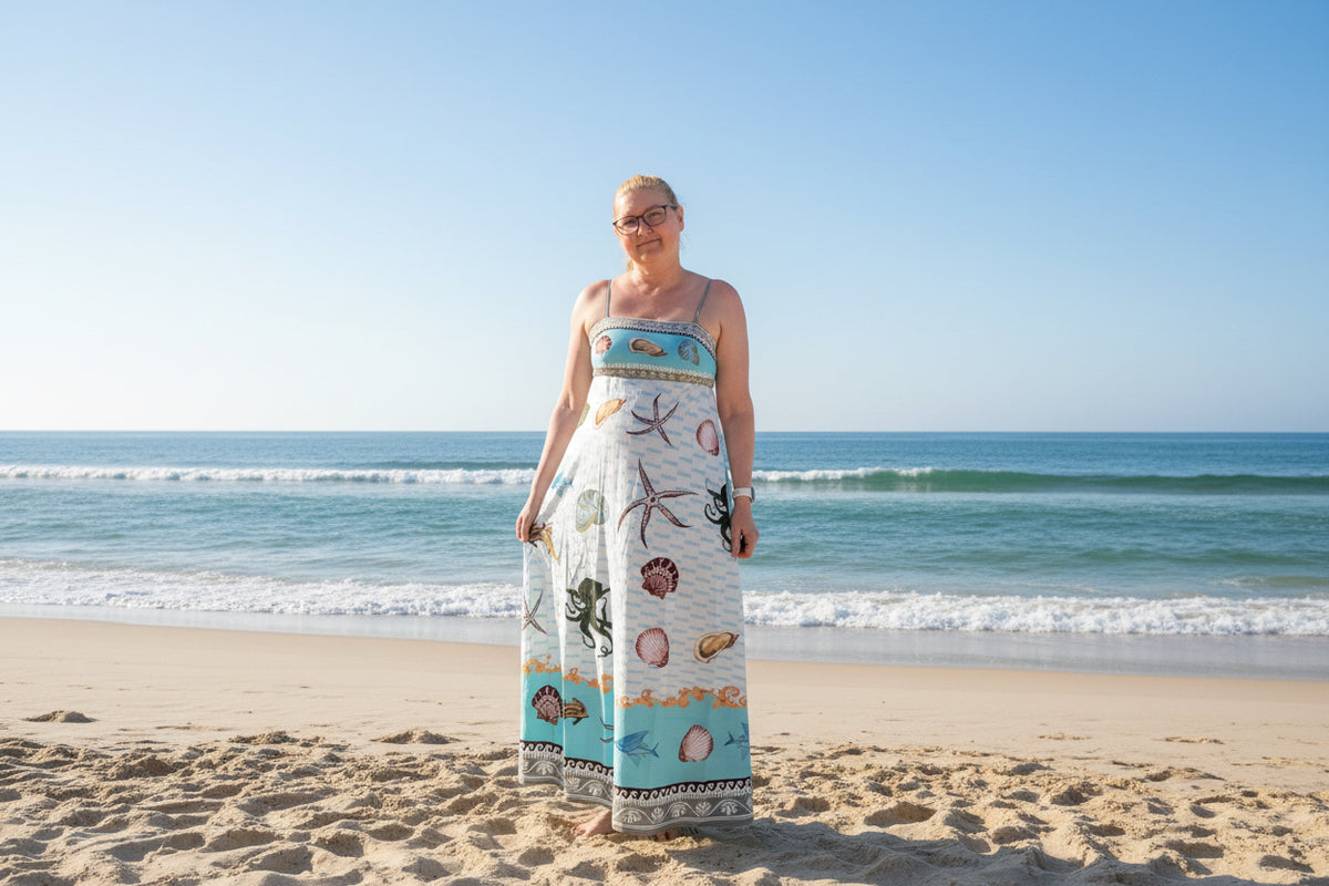 Ocean Print Spaghetti Strap Midi Dress