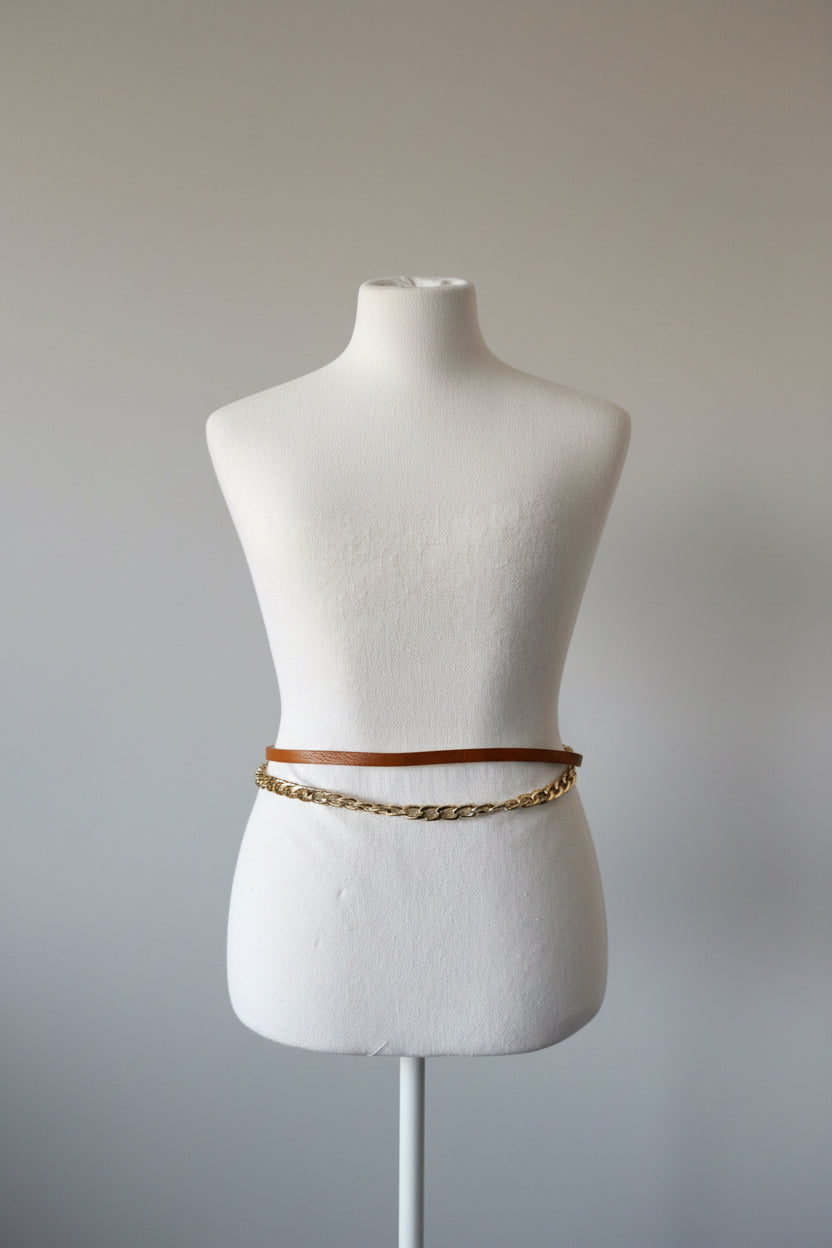 Faux Leather Gold Buckle and Chain Belts - Assorted Colours