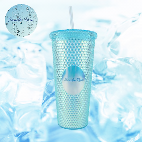 Sandee Rain Studded Iridescent Tumbler with Straw 710ml - same as Sbucks