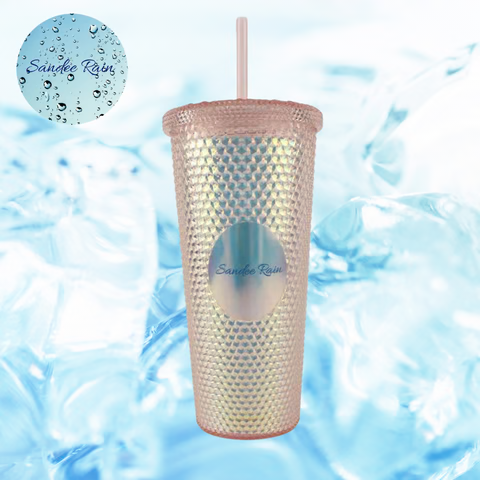 Sandee Rain Studded Iridescent Tumbler with Straw 710ml - same as Sbucks