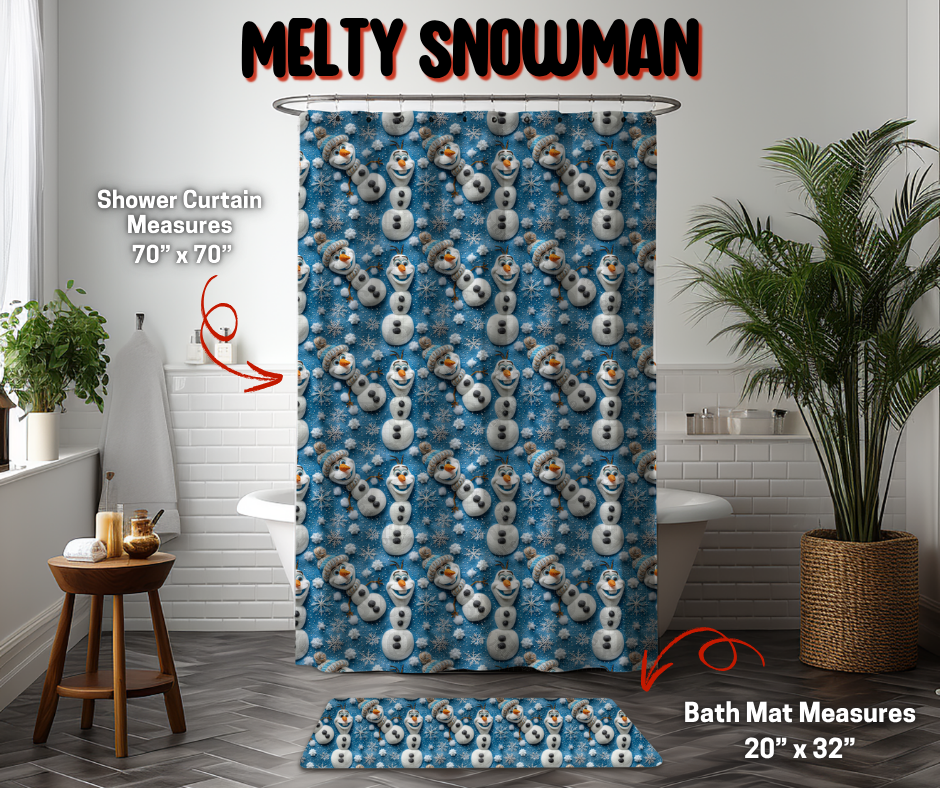 Preorder Custom Shower Curtain / Bath Mat - Melty Snowman - Closes 8 Sep - ETA early Jan 2026