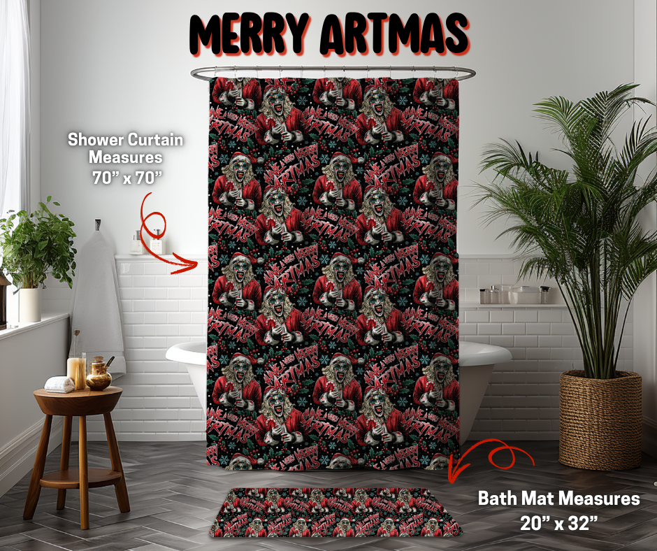 Preorder Custom Shower Curtain / Bath Mat - Merry Artmas - Closes 8 Sep - ETA early Jan 2026