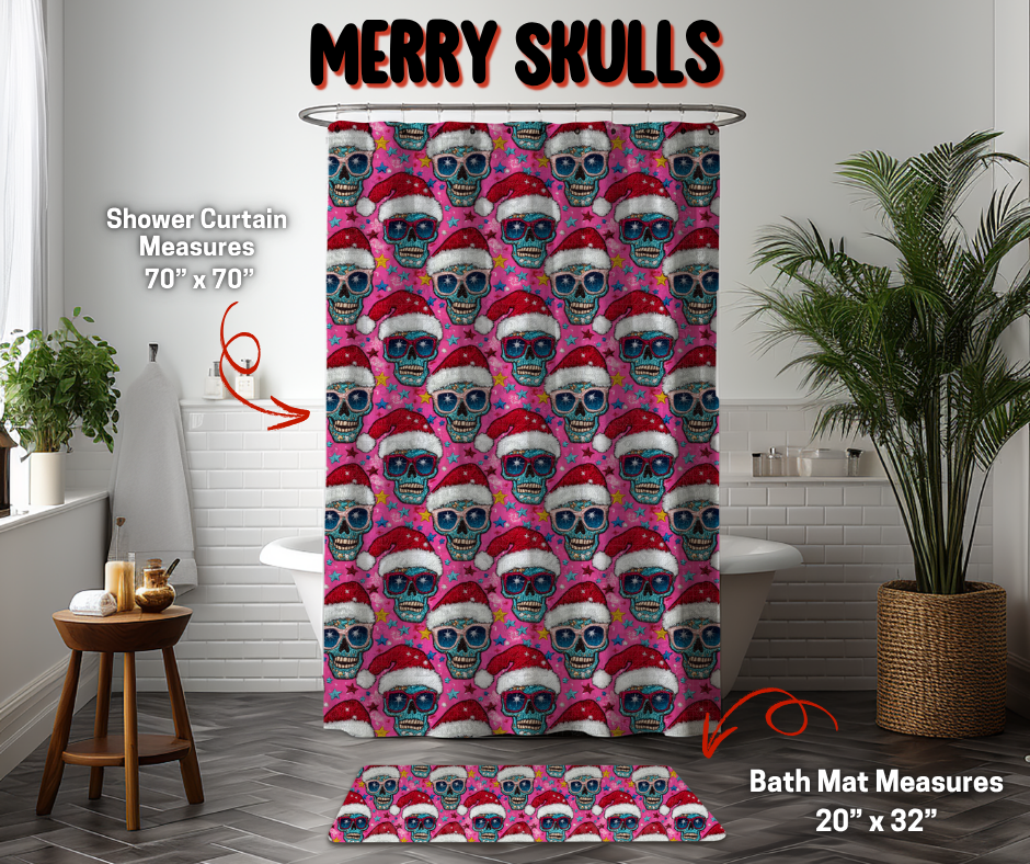 Preorder Custom Shower Curtain / Bath Mat - Merry Skulls - Closes 8 Sep - ETA early Jan 2026
