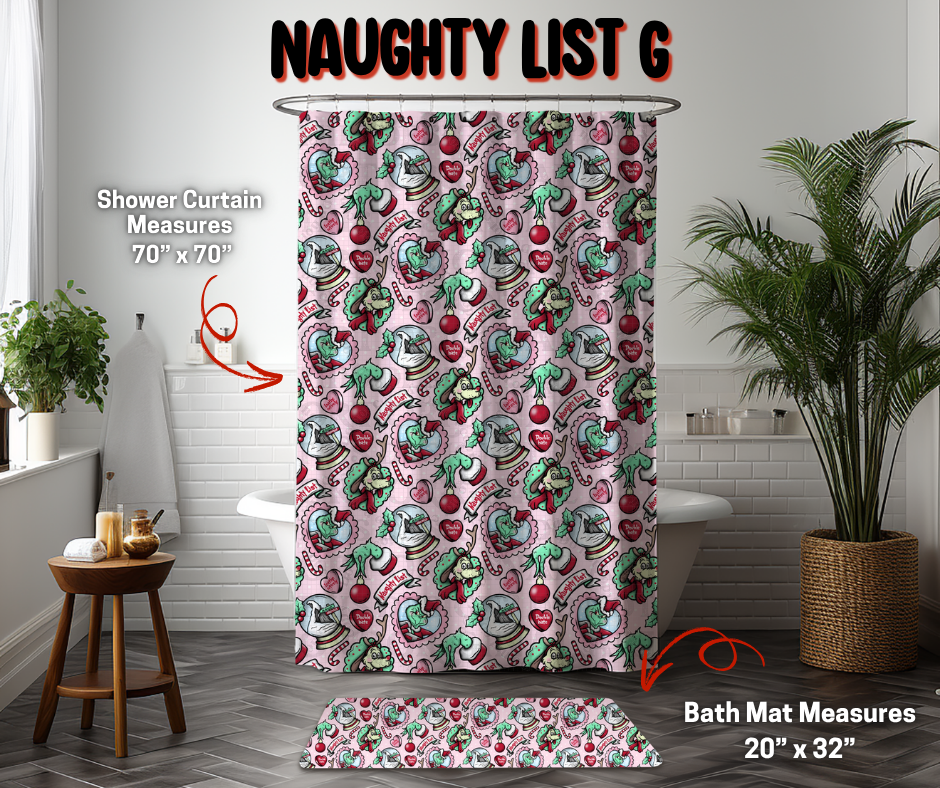 Preorder Custom Shower Curtain / Bath Mat - Naughty List G - Closes 8 Sep - ETA early Jan 2026