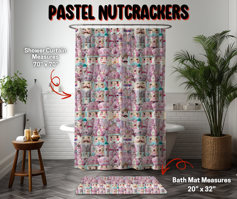 Preorder Custom Shower Curtain / Bath Mat - Pastel Nutcrackers - Closes 8 Sep - ETA early Jan 2026