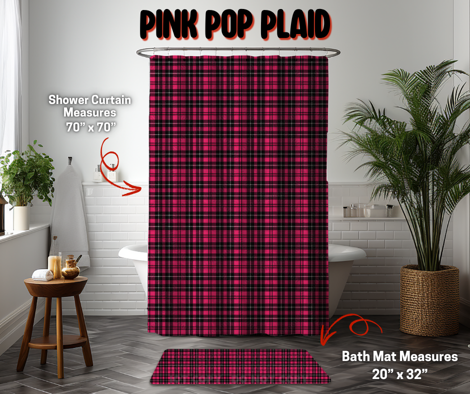 Preorder Custom Shower Curtain / Bath Mat - Pink Pop Plaid - Closes 8 Sep - ETA early Jan 2026