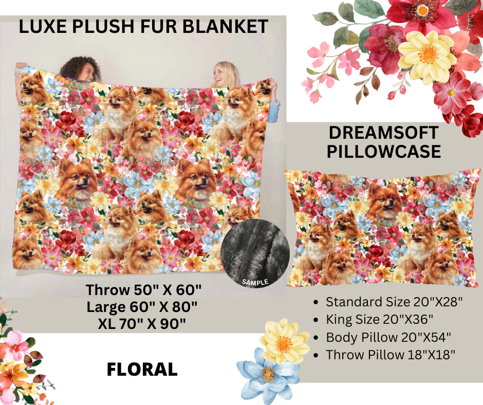 Preorder Custom Blankets / Pillowcases - Pomeranian Floral - Closes 24 Feb - ETA early Jun 2025