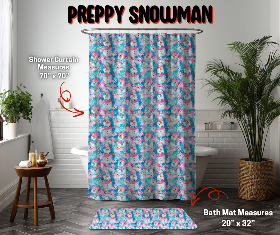 Preorder Custom Shower Curtain / Bath Mat - Preppy Snowman - Closes 8 Sep - ETA early Jan 2026