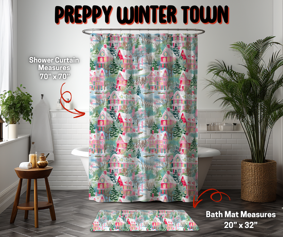 Preorder Custom Shower Curtain / Bath Mat - Preppy Winter Town - Closes 8 Sep - ETA early Jan 2026
