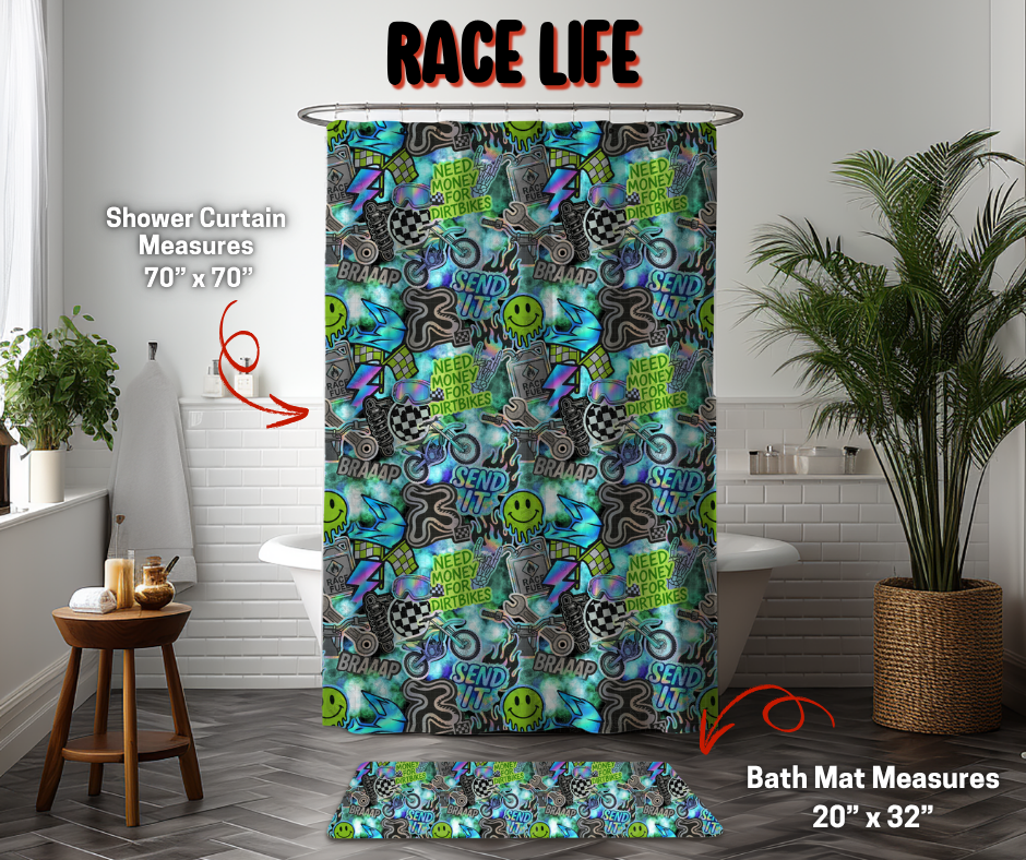 Preorder Custom Shower Curtain / Bath Mat - Race Life - Closes 8 Sep - ETA early Jan 2026