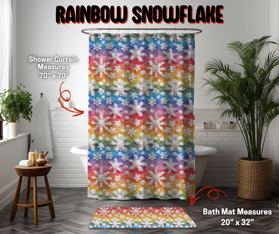 Preorder Custom Shower Curtain / Bath Mat - Rainbow Snowflake - Closes 8 Sep - ETA early Jan 2026
