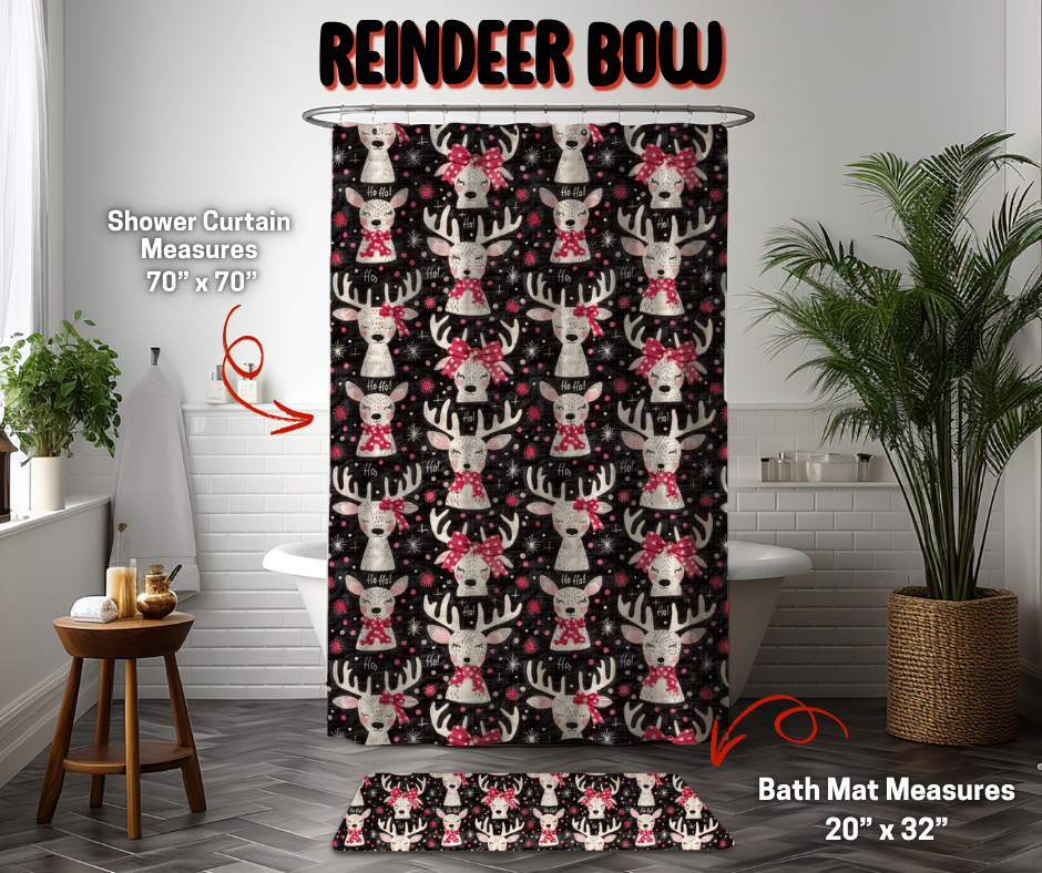 Preorder Custom Shower Curtain / Bath Mat - Reindeer Bow - Closes 8 Sep - ETA early Jan 2026