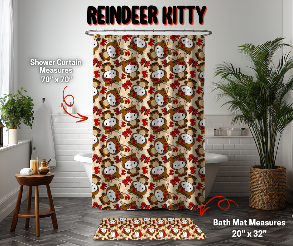 Preorder Custom Shower Curtain / Bath Mat - Reindeer Kitty - Closes 8 Sep - ETA early Jan 2026