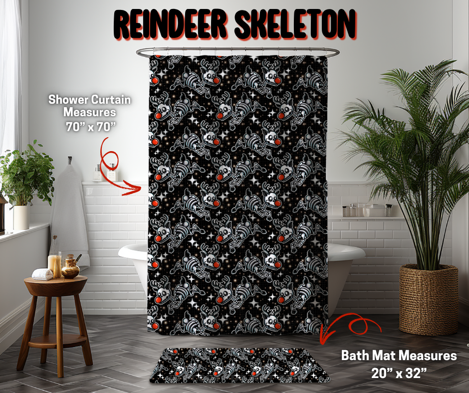 Preorder Custom Shower Curtain / Bath Mat - Reindeer Skeleton - Closes 8 Sep - ETA early Jan 2026