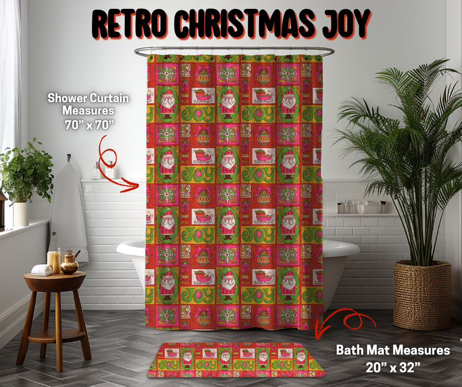 Preorder Custom Shower Curtain / Bath Mat - Retro Christmas Joy - Closes 8 Sep - ETA early Jan 2026