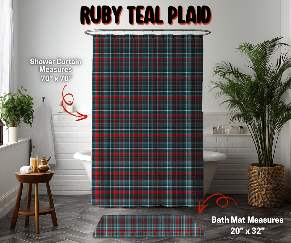 Preorder Custom Shower Curtain / Bath Mat - Ruby Teal Plaid - Closes 8 Sep - ETA early Jan 2026