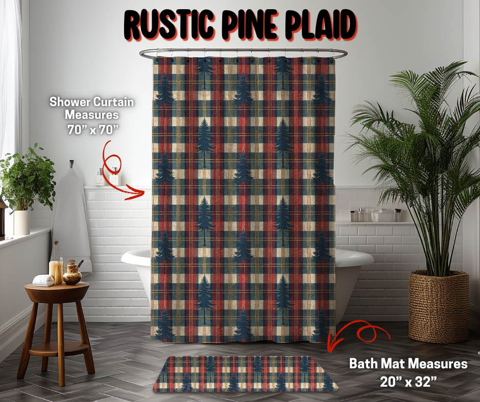 Preorder Custom Shower Curtain / Bath Mat - Rustic Pine Plaid - Closes 8 Sep - ETA early Jan 2026