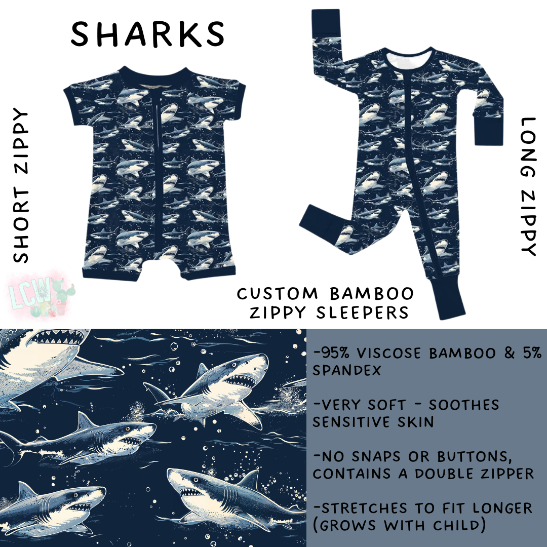 Preorder Custom Kids Bamboo Sleepwear - Sharks - Closes 31 Dec - ETA late Mar 2026