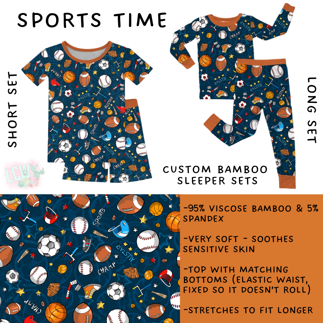 Preorder Custom Kids Bamboo Sleepwear - Sports Time - Closes 31 Dec - ETA late Mar 2026