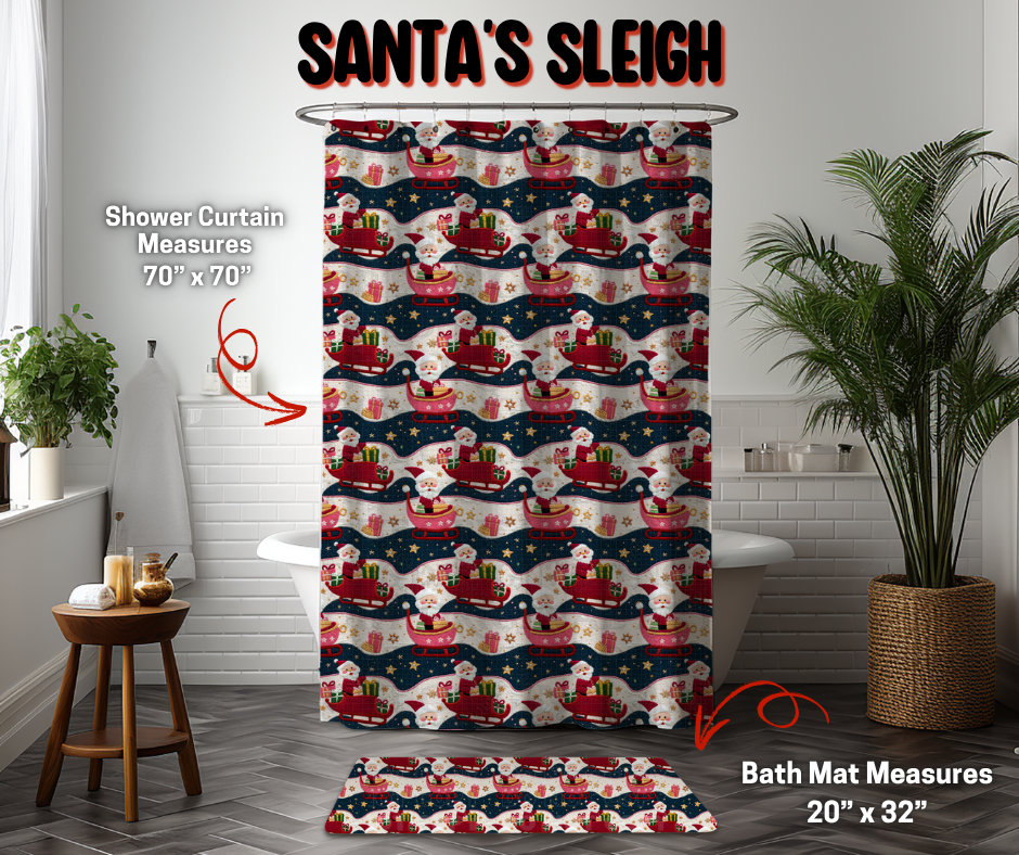 Preorder Custom Shower Curtain / Bath Mat - Santa&#39;s Sleigh - Closes 8 Sep - ETA early Jan 2026