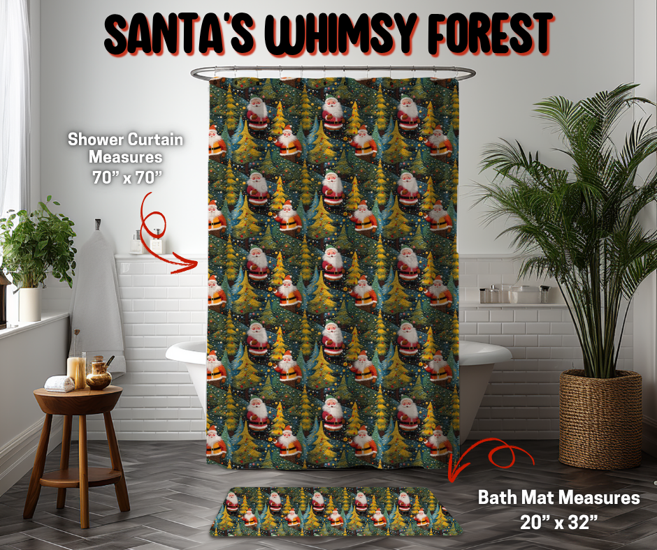 Preorder Custom Shower Curtain / Bath Mat - Santa&#39;s Whimsy Forest - Closes 8 Sep - ETA early Jan 2026