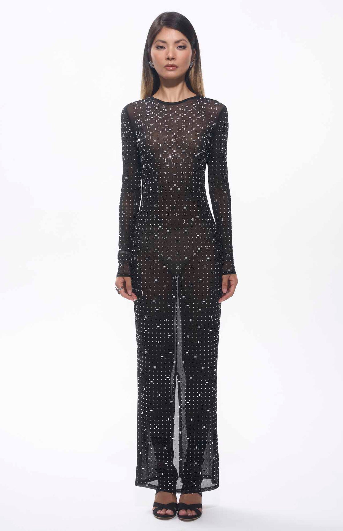 Sasso Crystal Mesh Maxi Dress Black